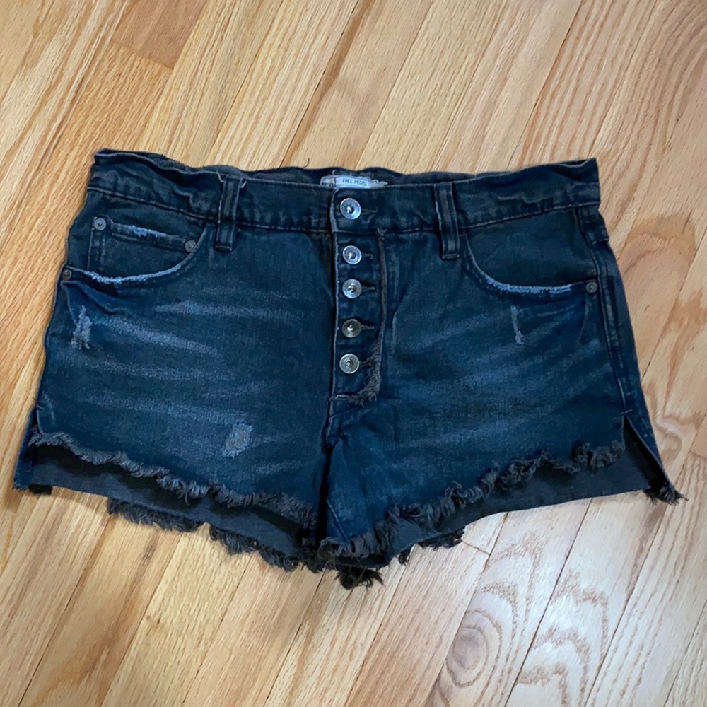 Free People Black Button Down Shorts